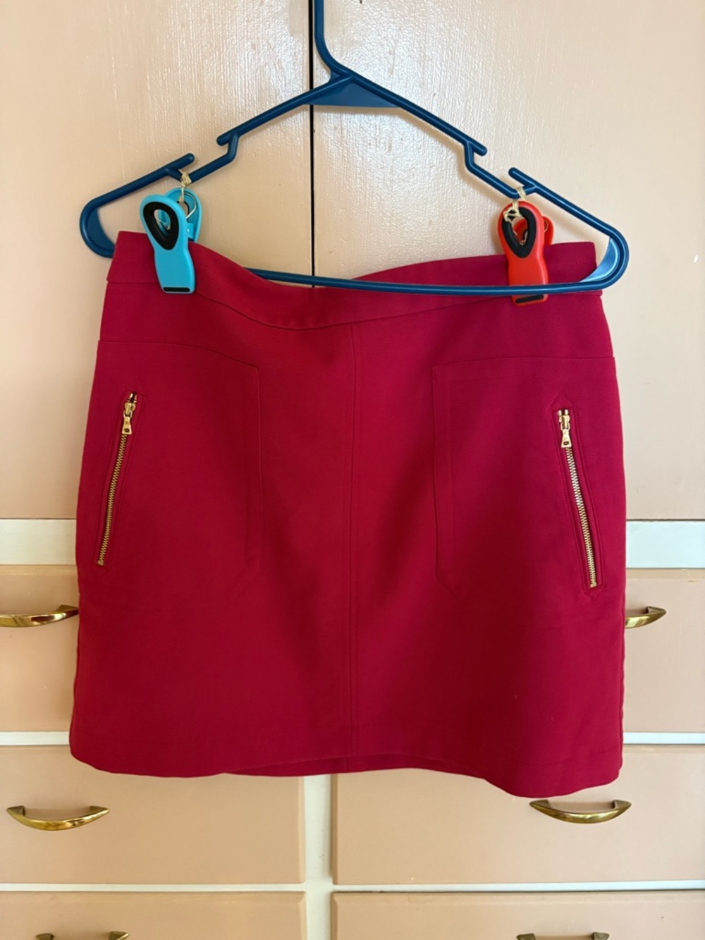 LOFT Raspberry Mini Skirt with Gold Zippers